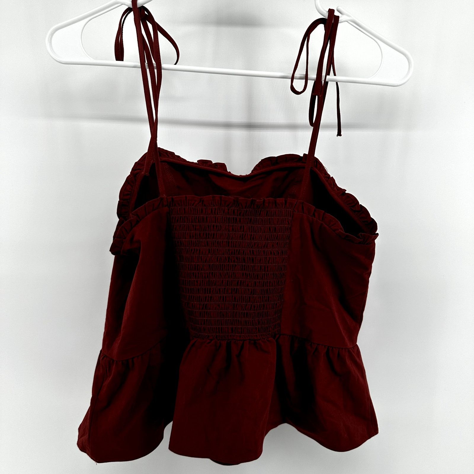 Express Express Fitted Tie Strap Peplum Cami Smocked Ruffle Red S Size S / US 4 / IT 40 - 6 Thumbnail