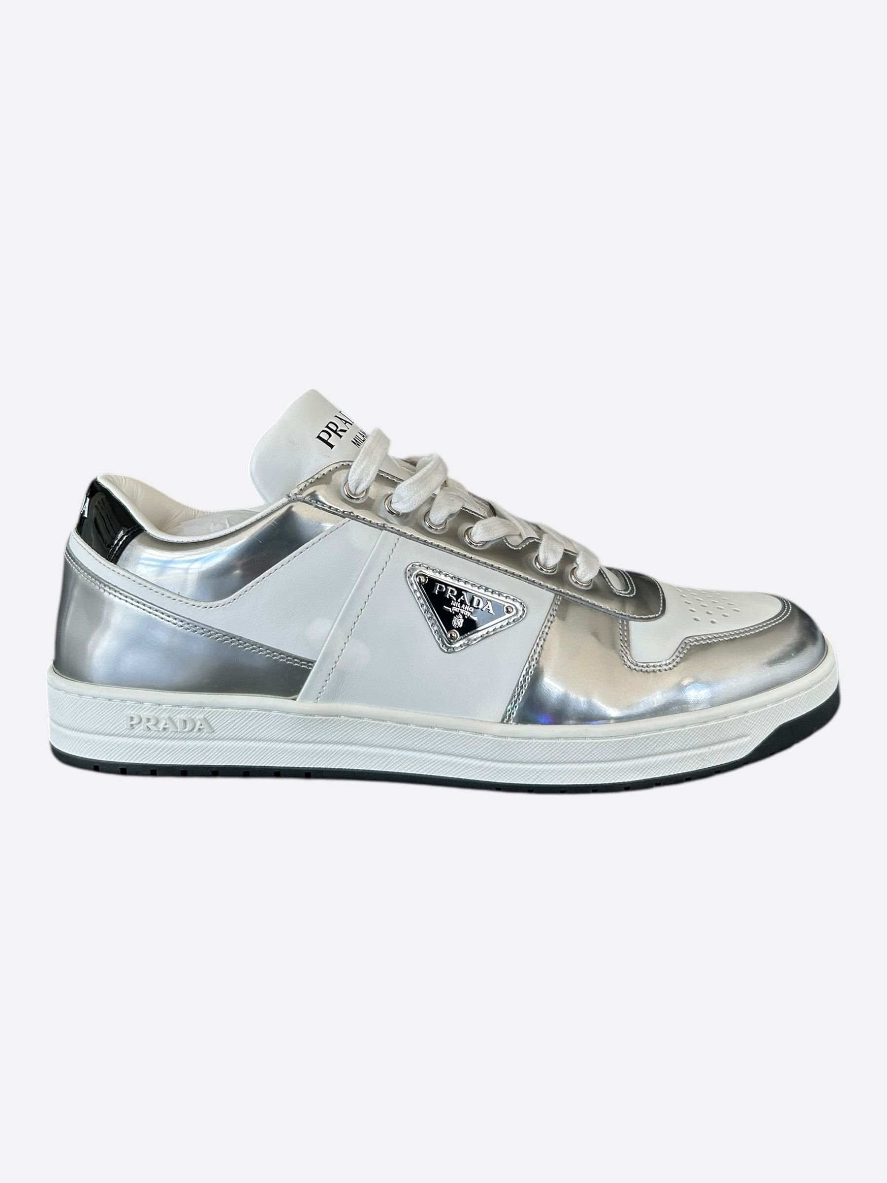 Prada Prada White & Silver Downtown Sneakers Size US 11 / EU 44 - 1 Thumbnail