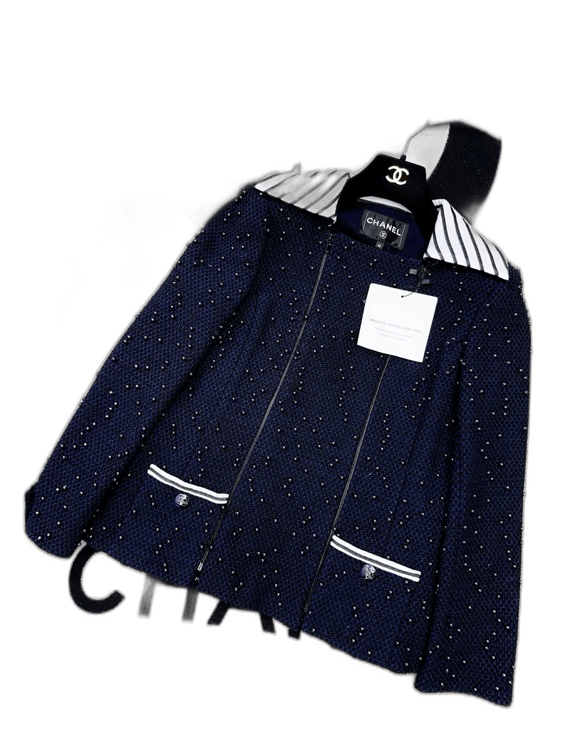 Chanel Chanel Blue Embroidered Pearl Jacket Coat Size S / US 4 / IT 40 - 1 Thumbnail