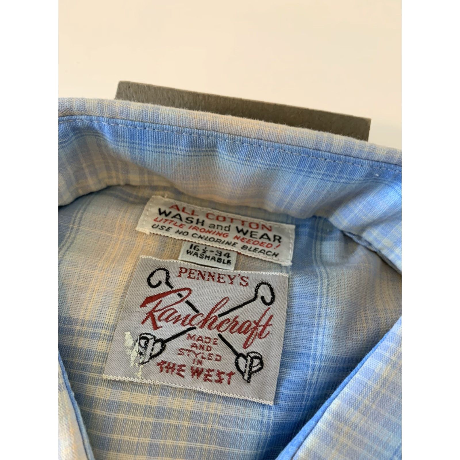 Vintage VINTAGE Penney’s RANCHCRAFT Blue Plaid Snap Button Western Shirt Mens 16 1/2 34 Blue Plaid Western Shirt Buttons Mens Size US L / EU 52-54 / 3 - 2 Thumbnail