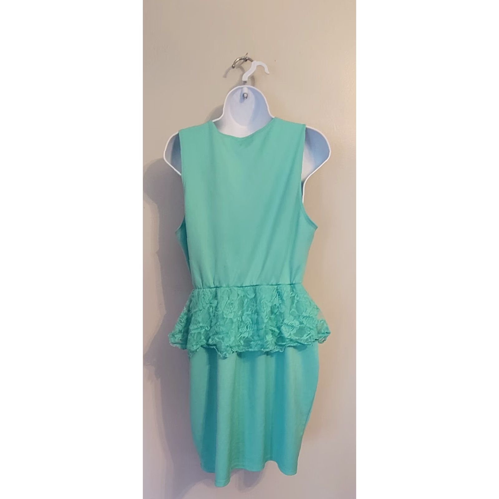 Vintage VINTAGE Lucy Diamonds Dress Green 1990s Peplum Lace Cocktail 1X Womens Size XL / US 12-14 / IT 48-50 - 4 Thumbnail