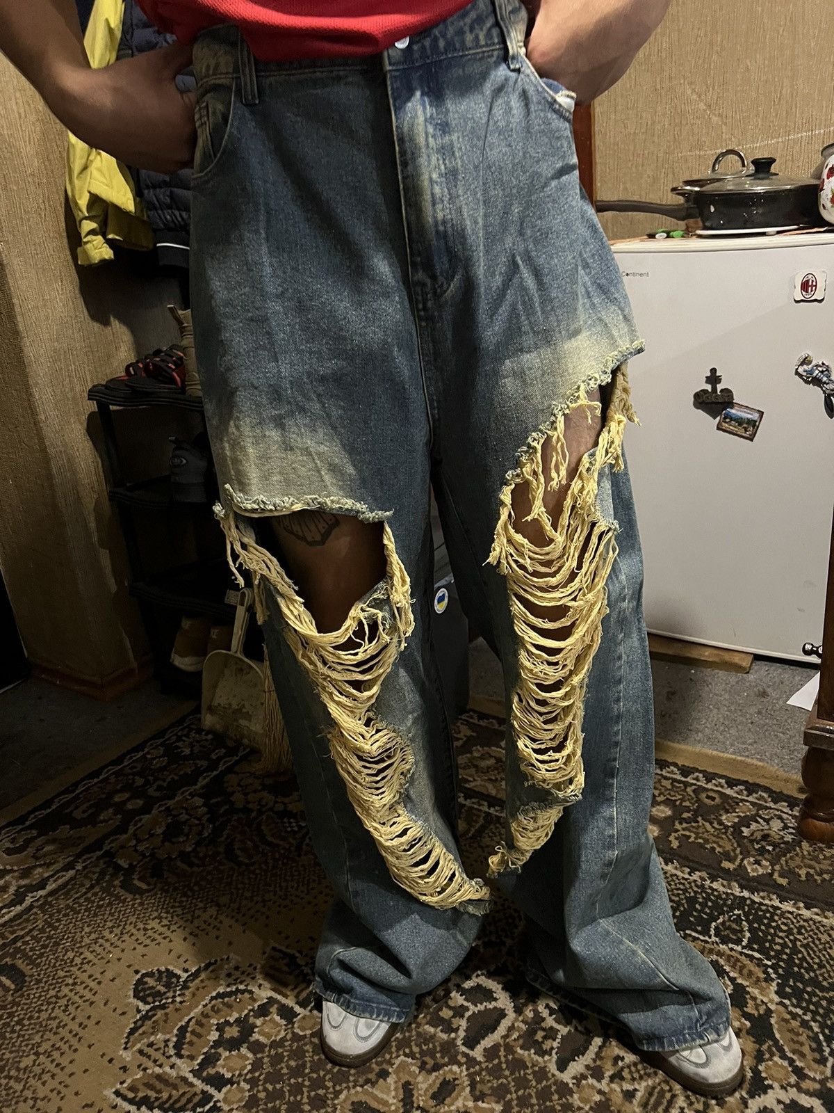 Japanese Brand INDIGO VINTAGE EXTREME RIP-FRONT STRAIGHT LEG OPIUM JEANS Size US 38 / EU 54 - 10 Thumbnail