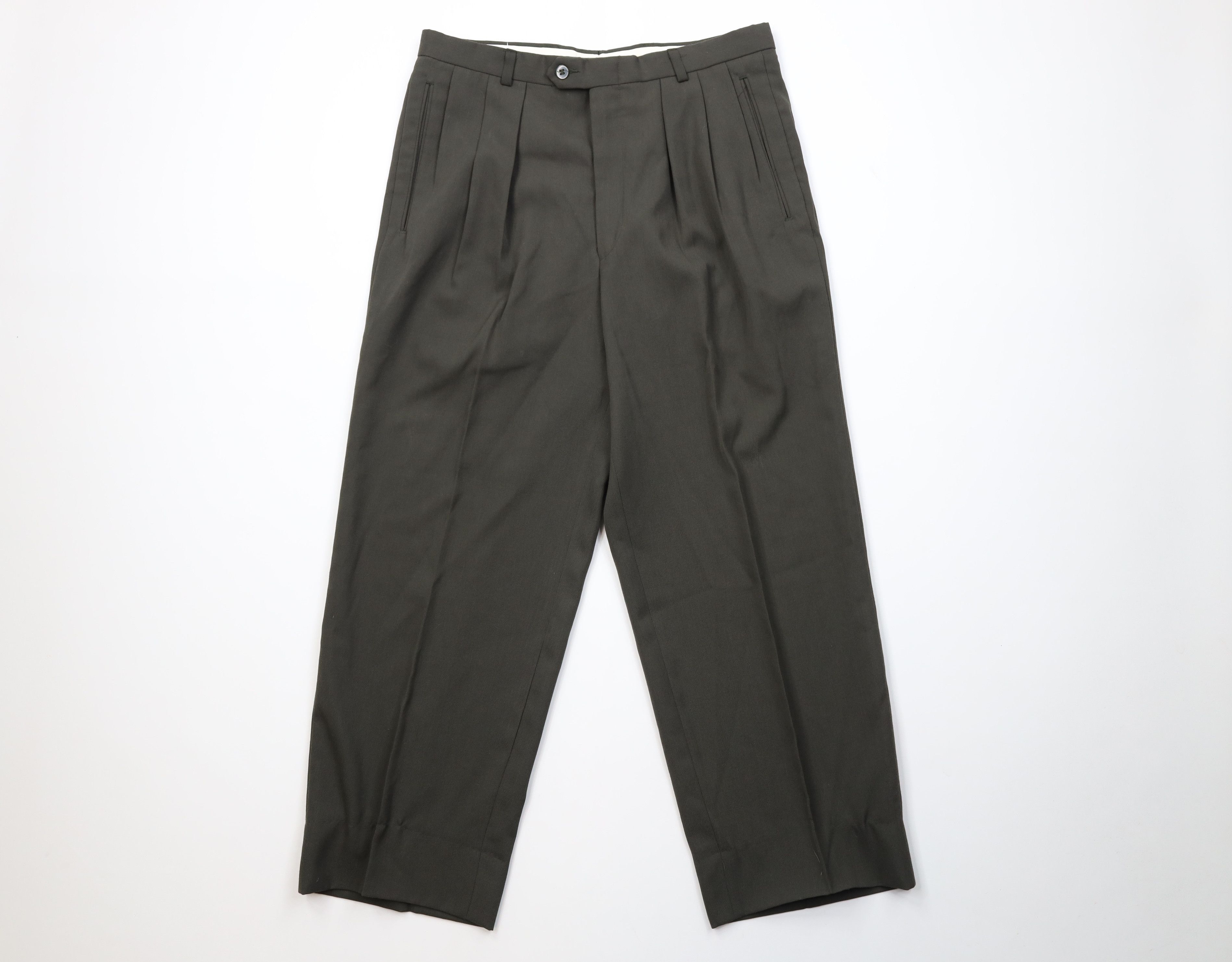 Vintage Vintage 90s Streetwear Wool Knit Wide Leg Chino Pants Green Size US 32 / EU 48 - 1 Thumbnail