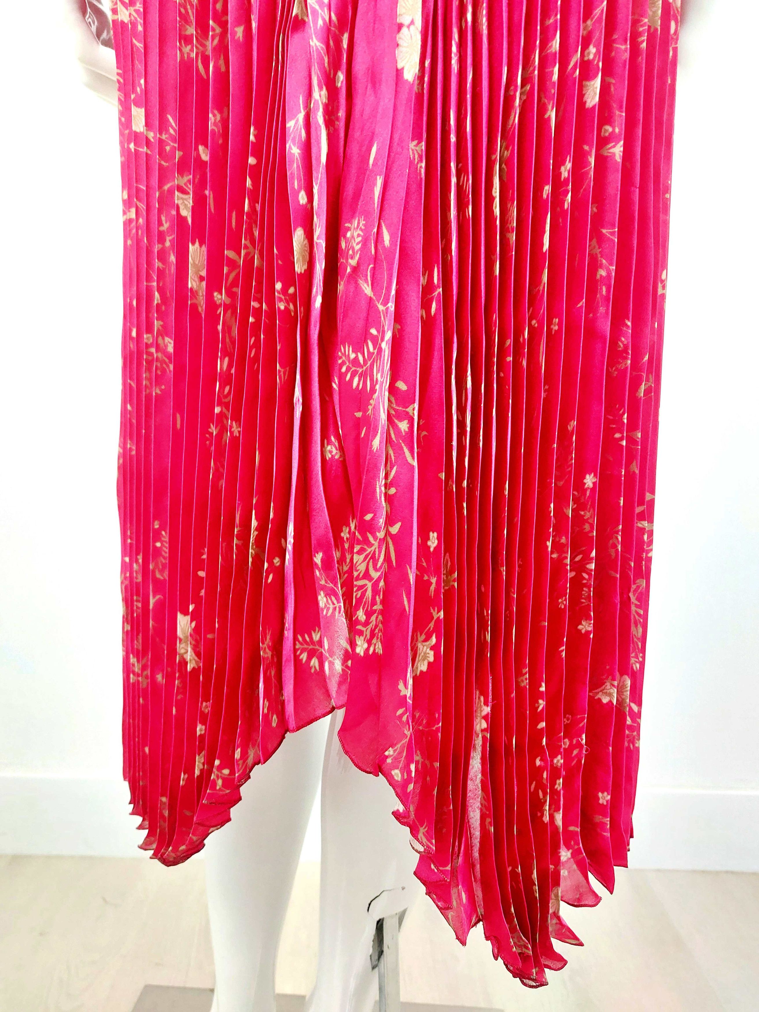 John Galliano John Galliano Paris Red Silk Floral Micro Pleated Gold Dress Size M / US 6-8 / IT 42-44 - 13 Thumbnail