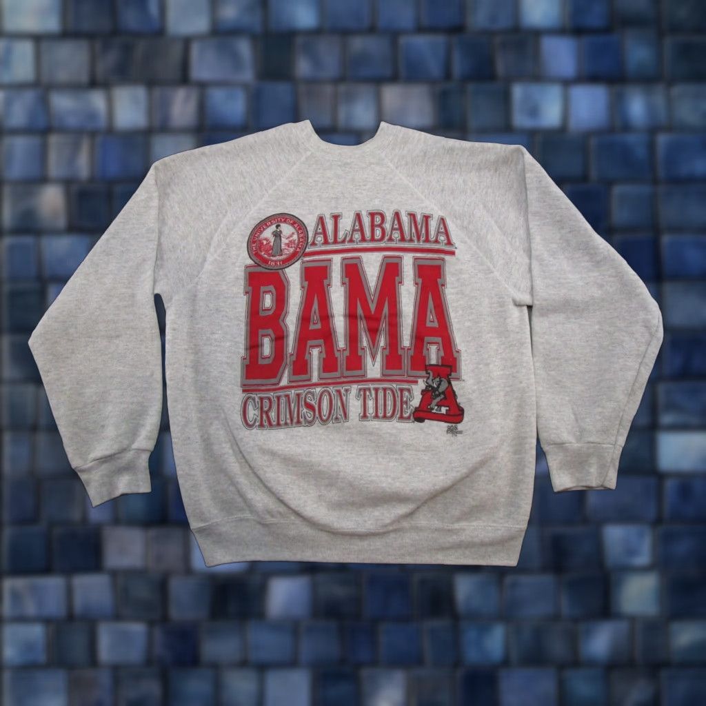 Tultex VINTAGE Tultex Alabama Crimson Tide Sweatshirt Raglan Sleeve Crew Neck Long Sleeve L Gray 90s Sports All Seasons Hooded Men Size L Shirts, Mens Size US L / EU 52-54 / 3 - 1 Thumbnail
