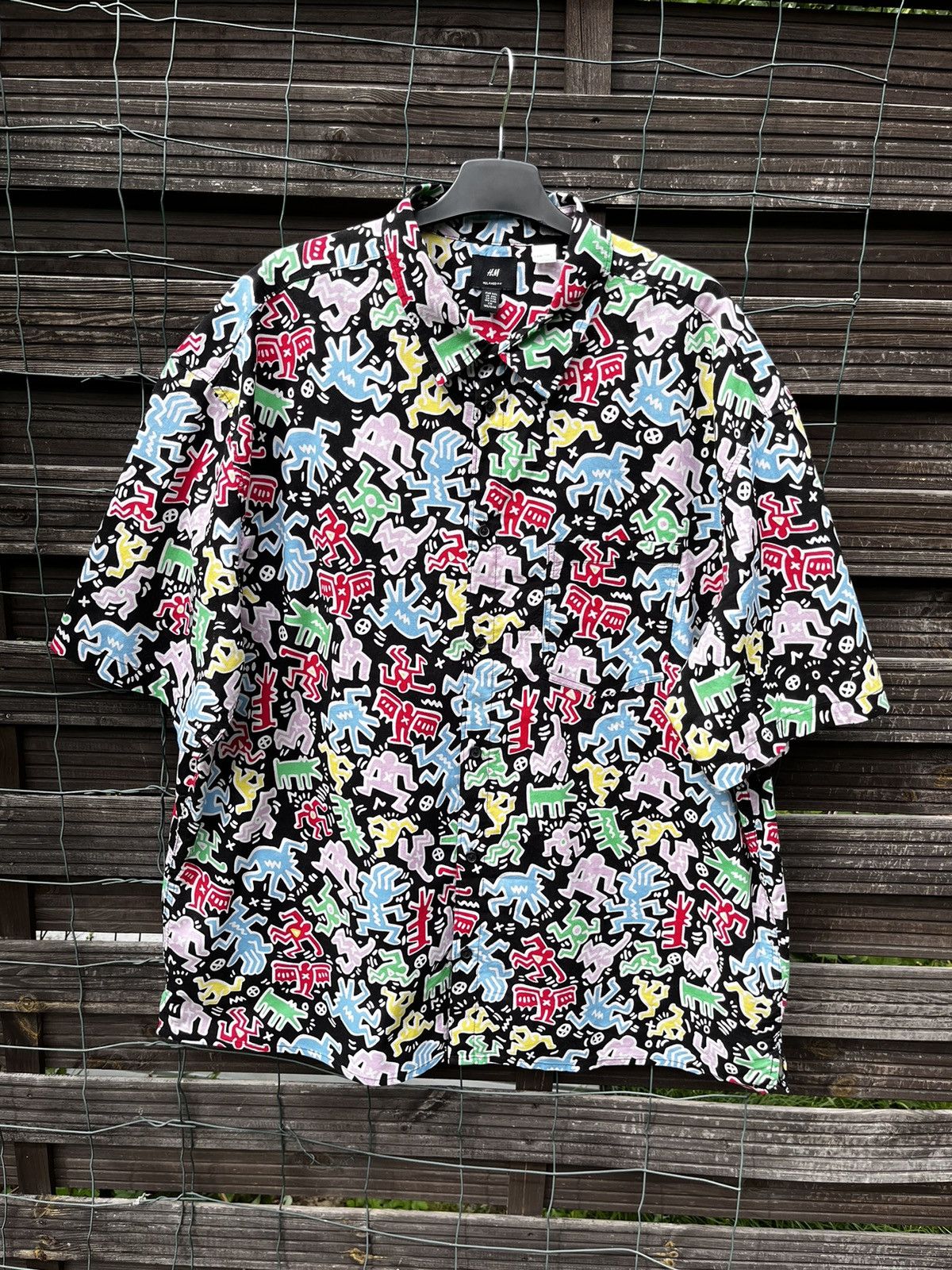 H&M × Keith Haring 🔴 Keith Haring H&M Grail Overprinted Button Up Shirt Y2K Size US XXL / EU 58 / 5 - 2 Thumbnail