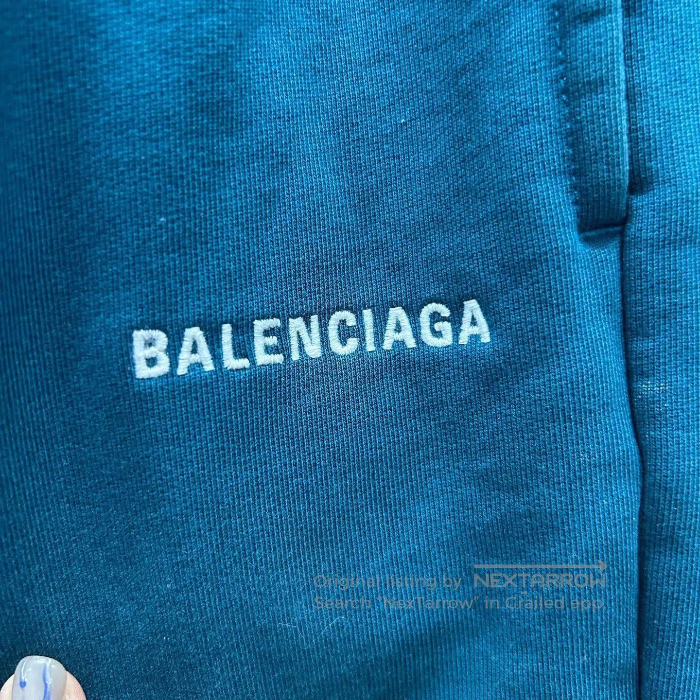 Balenciaga embroidered aqua blue jogger pants. Size 23" - 3 Thumbnail