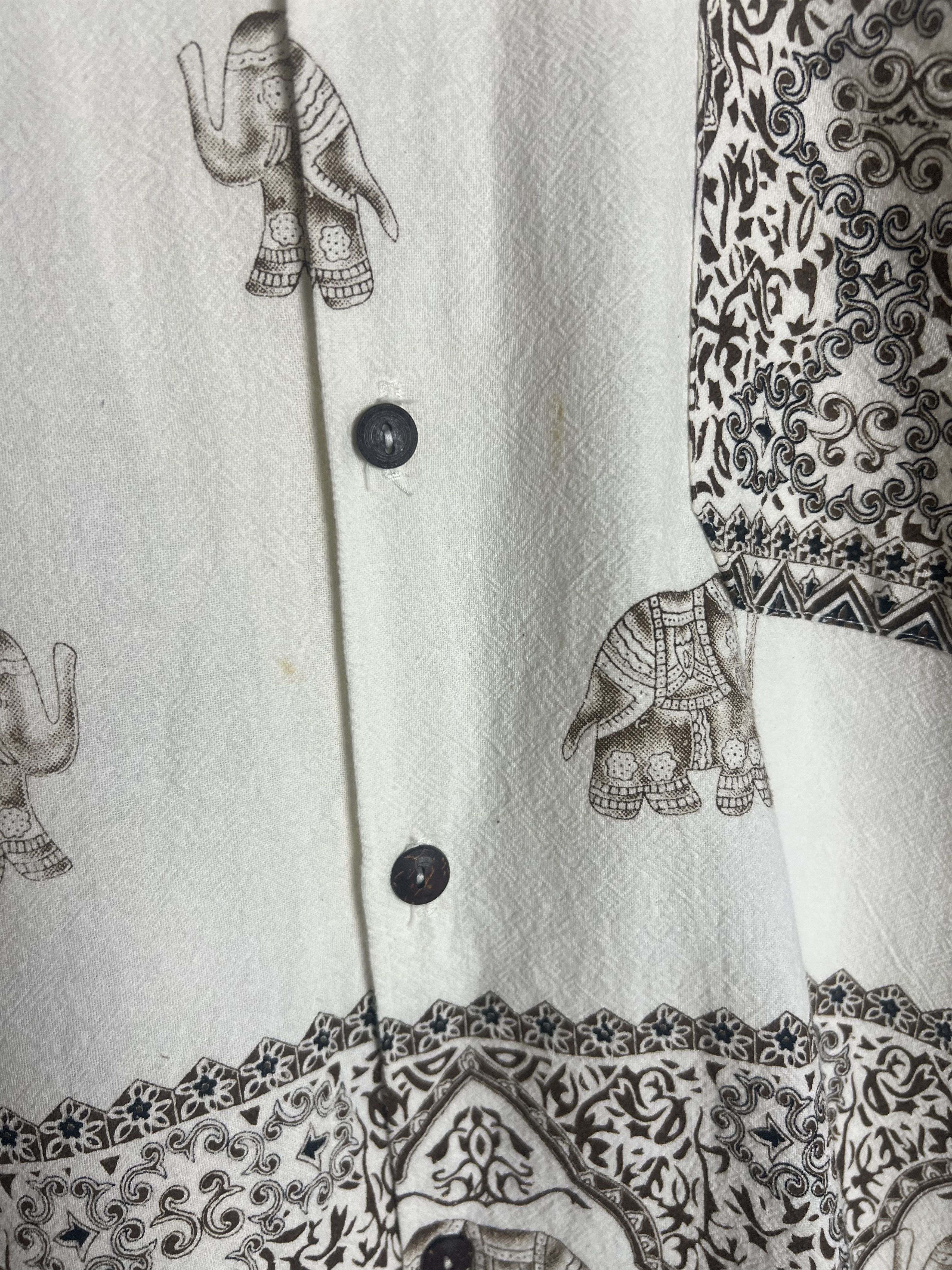 If Six Was Nine Elephant Print Patterned Trim Collar Camp Shirt Size US L / EU 52-54 / 3 - 15 Thumbnail