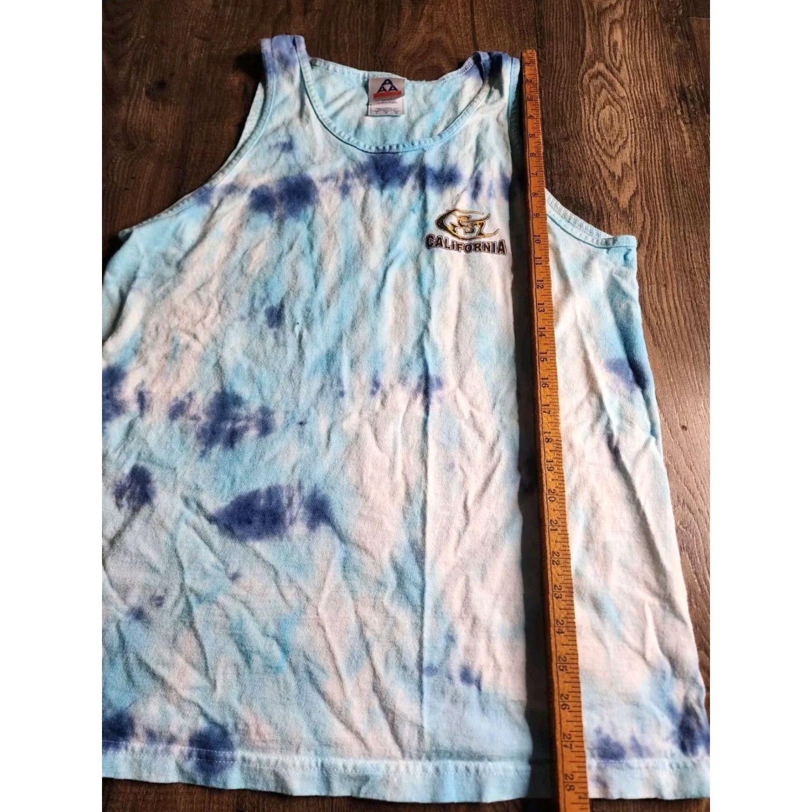 AAA VINTAGE California Surfing Tank Top Mens Blue Tie Dye Graphic Print Sleeveless Pullover Lightweight Cotton 80s Style L Size US L / EU 52-54 / 3 - 4 Thumbnail