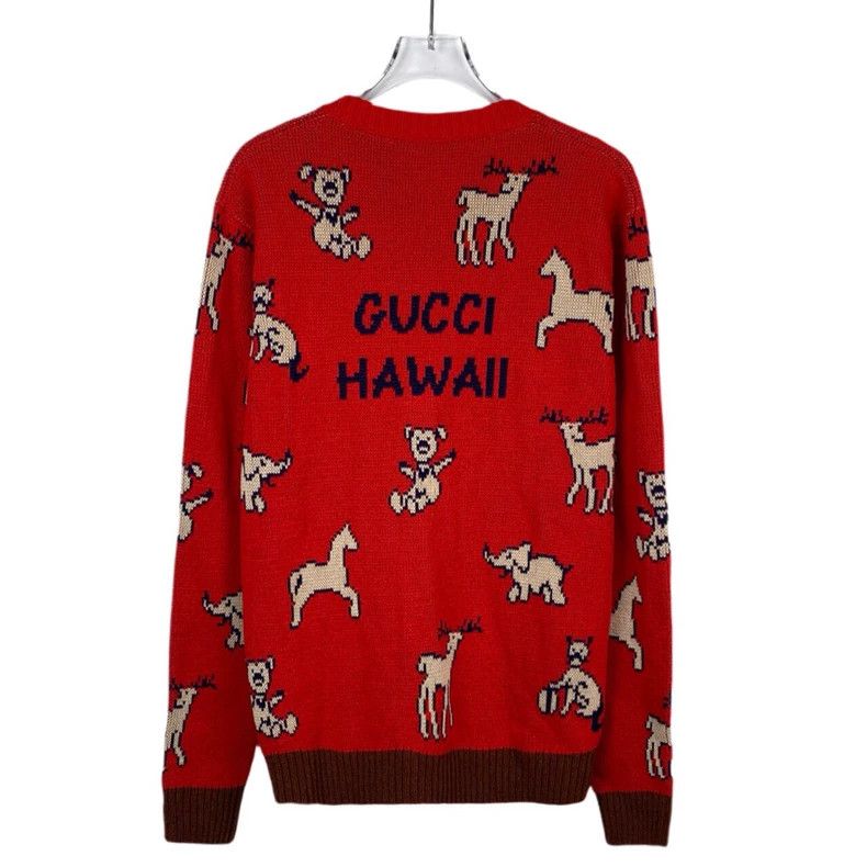 Gucci Gucci Logo animal jacquard red wool knitted cardigan jacket Size US XS / EU 42 / 0 - 2 Thumbnail