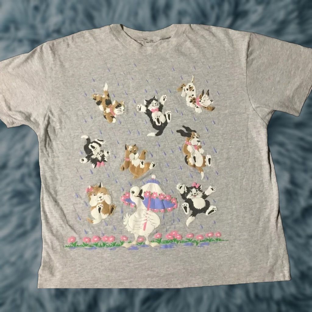 Vintage Vtg 90s Raining Cats & Dogs Shirt M L Funny Joke AOP Flower Nature Art Grunge Size US M / EU 48-50 / 2 - 1 Thumbnail