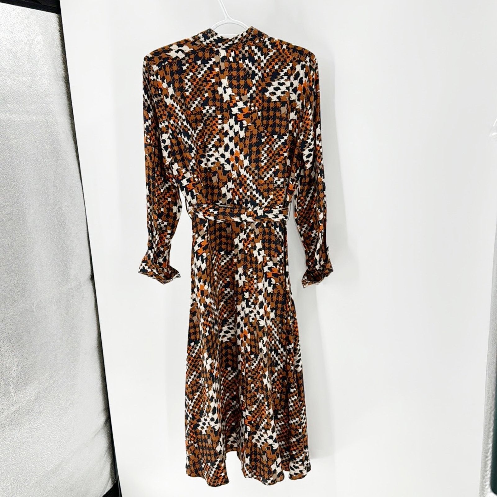 Equipment Equipment Relle Houndstooth Silk Midi Dress orange blue Size S / US 4 / IT 40 - 3 Thumbnail