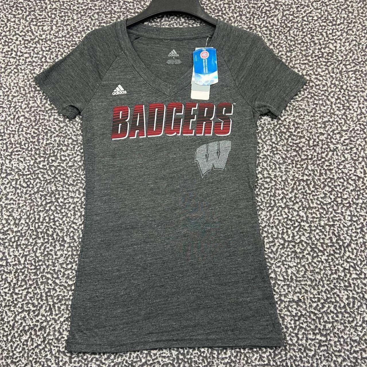 Adidas Wisconsin Badgers Shirt Women Short Sleeve V-Neck New S Size S / US 4 / IT 40 - 1 Thumbnail