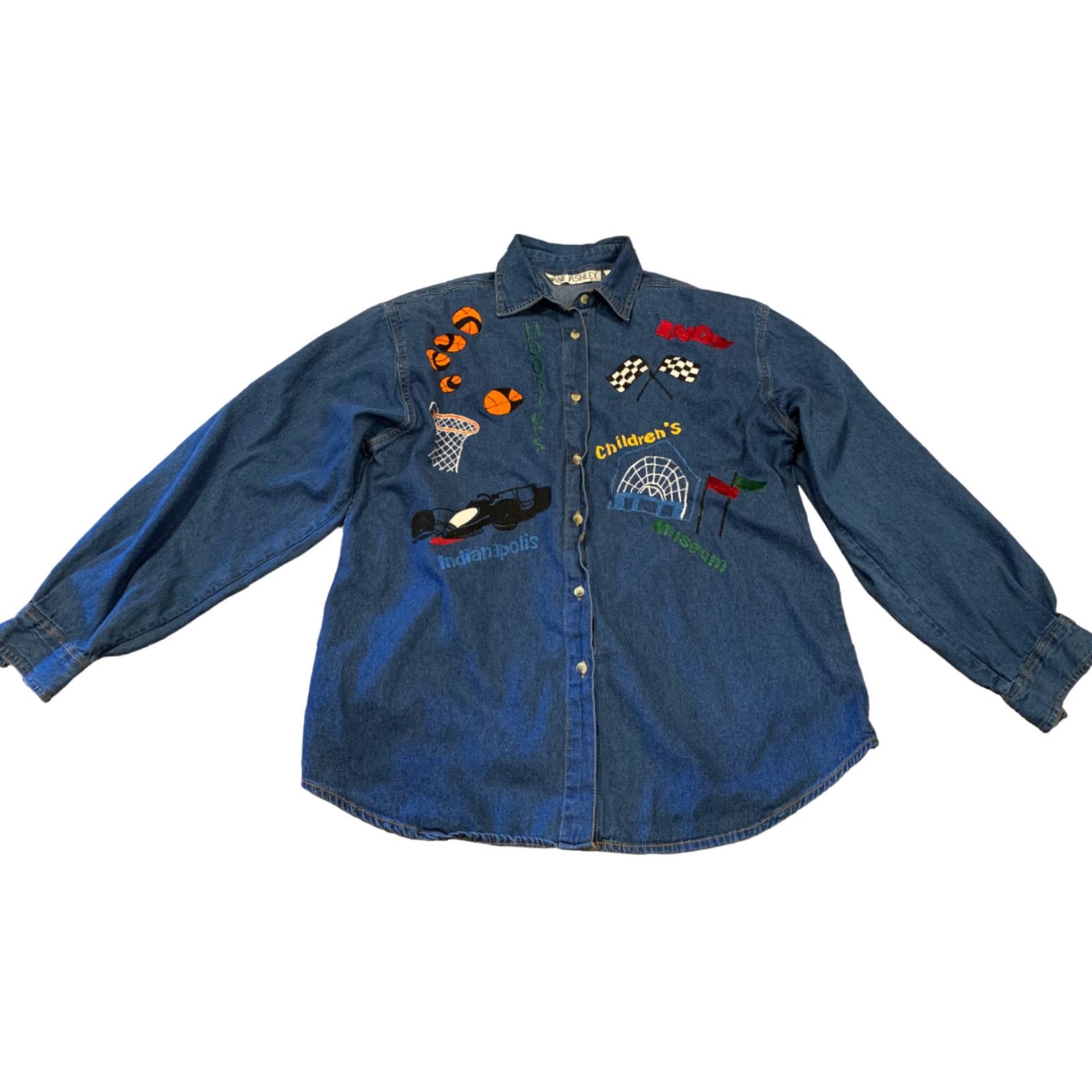 Denime VINTAGE Hoosier’s Embroidered Denim Shirt Button Down Large Shirt Blue 1990s Country Mens Size L / US 10 / IT 46 - 2 Thumbnail
