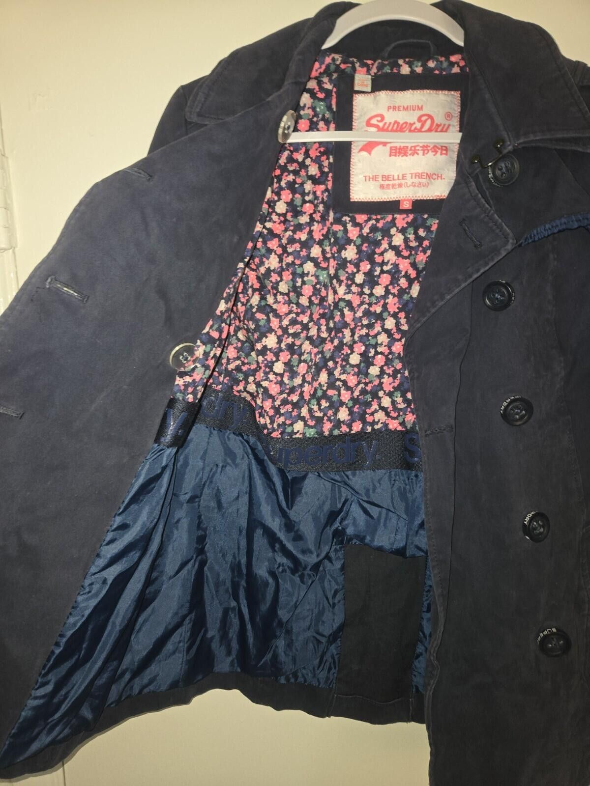 Superdry SUPERDRY Women's Navy Blue Pea Coat Size Small No Belt Size S / US 4 / IT 40 - 3 Thumbnail
