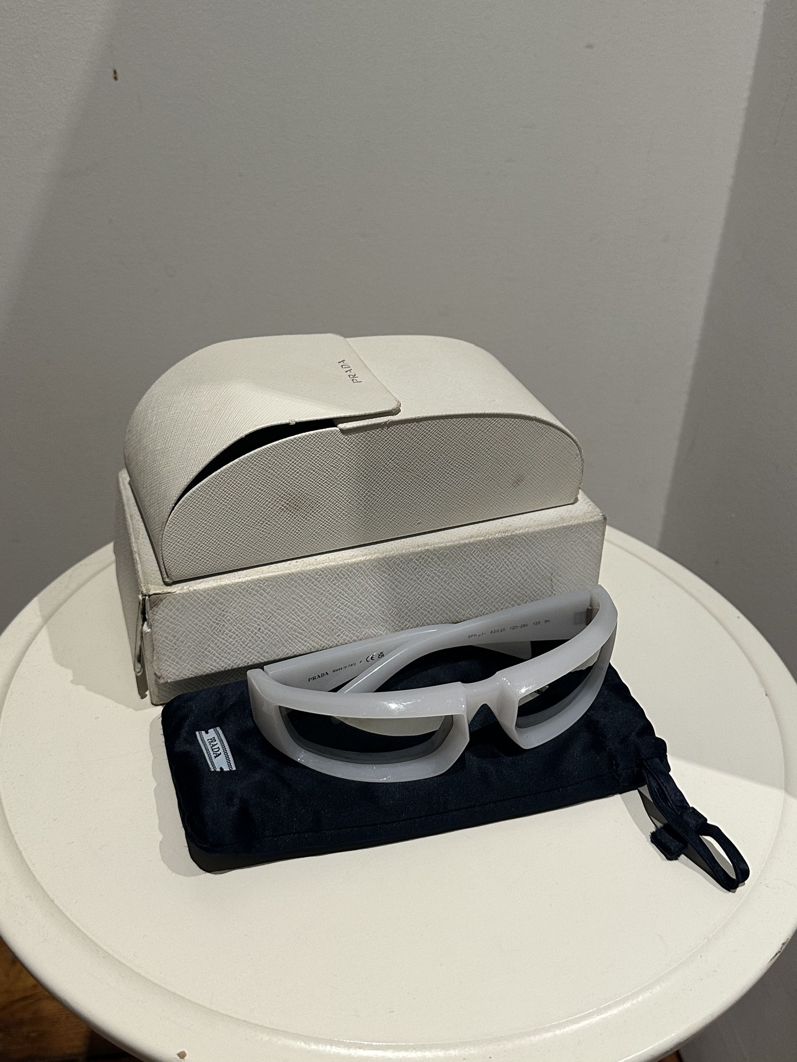 Prada Prada Rectangular Sunglasses - Opalescent White Chrome Size ONE SIZE - 6 Thumbnail