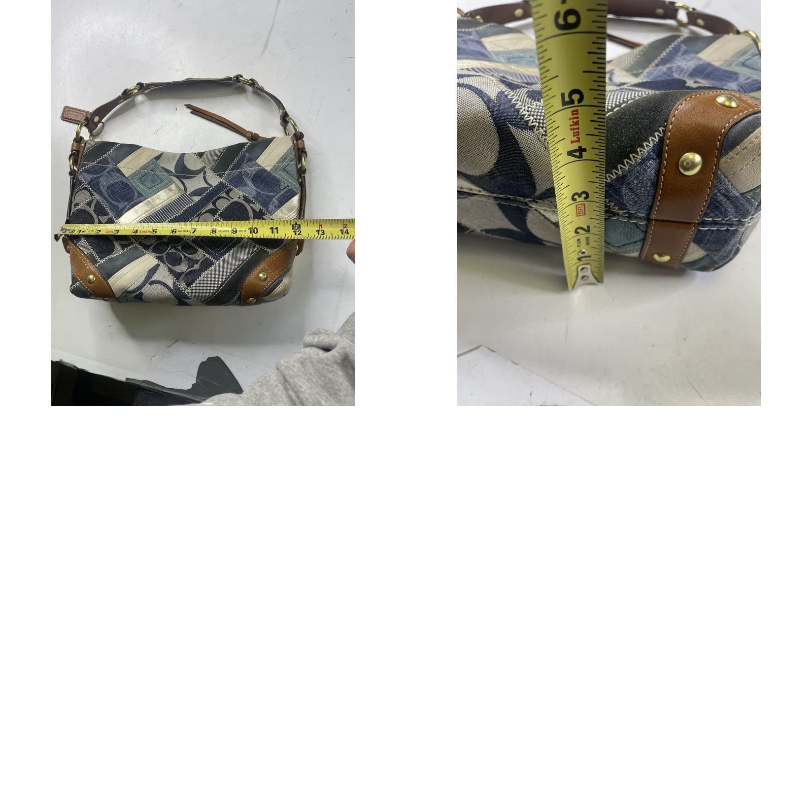 Coach COACH Carly Denim Patchwork Hobo Bag Shoulder Bag Tan Leather Denim 12215 Y2K Women’s Leather Lining Cars Theme Size ONE SIZE - 10 Thumbnail