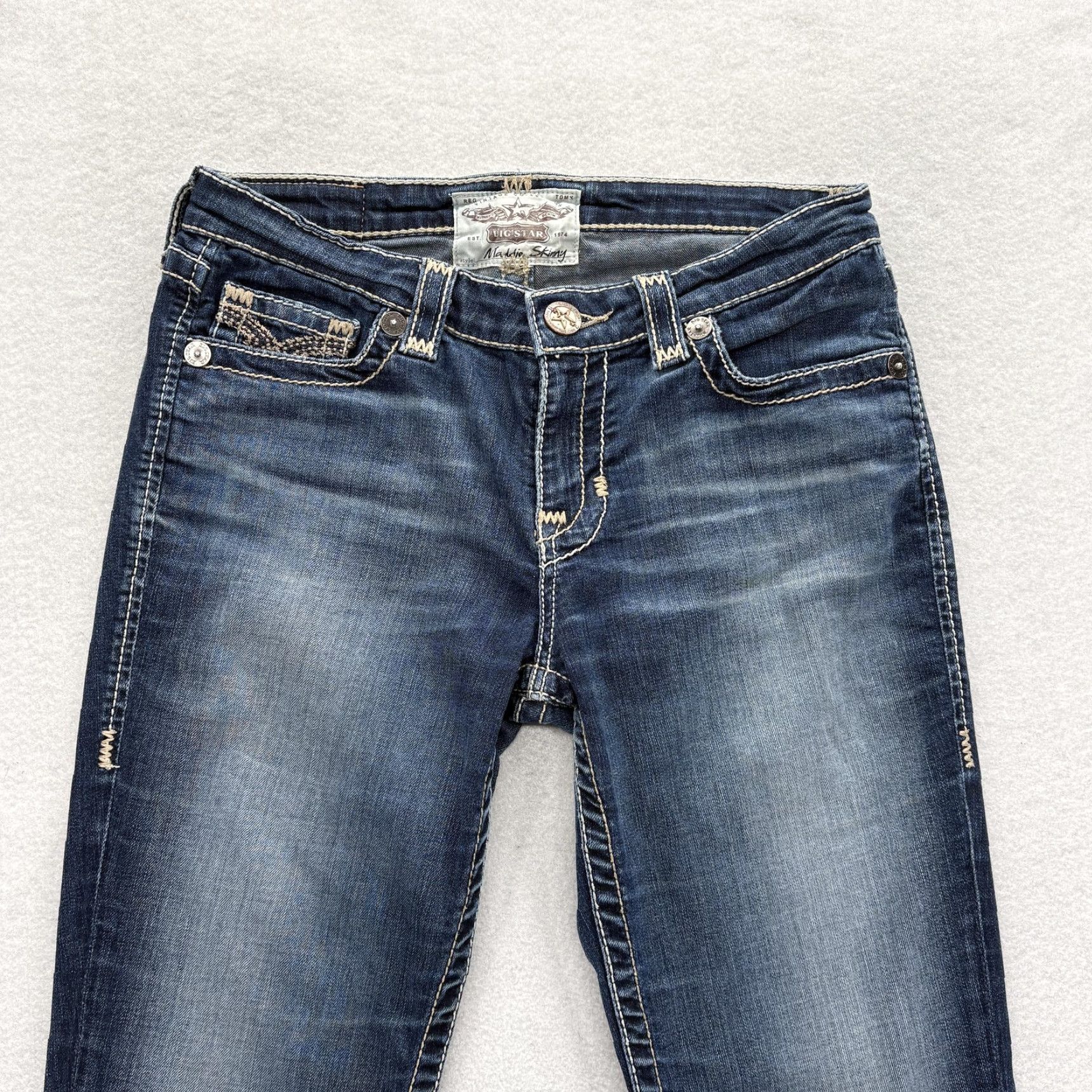 Vintage Big Star Maddie Skinny Jeans Womens 28 Blue Mid Rise Stretch Embroidered Grunge Size 28" / US 6 / IT 42 - 2 Thumbnail