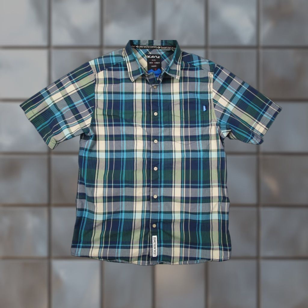 KAVU KAVU Men's Short Sleeve Plaid Button-Up Shirt Casual Travel Campsite Workwear Blue Medium Size US M / EU 48-50 / 2 - 1 Thumbnail