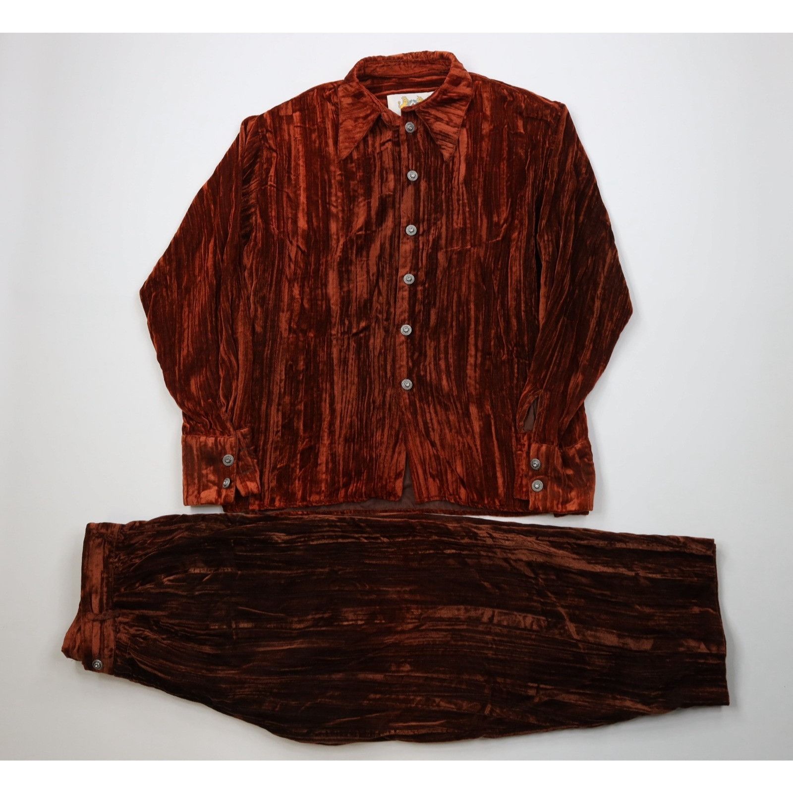 Vintage Vintage 90s Streetwear Velour Velvet Button Shirt Pants Size US L / EU 52-54 / 3 - 1 Thumbnail