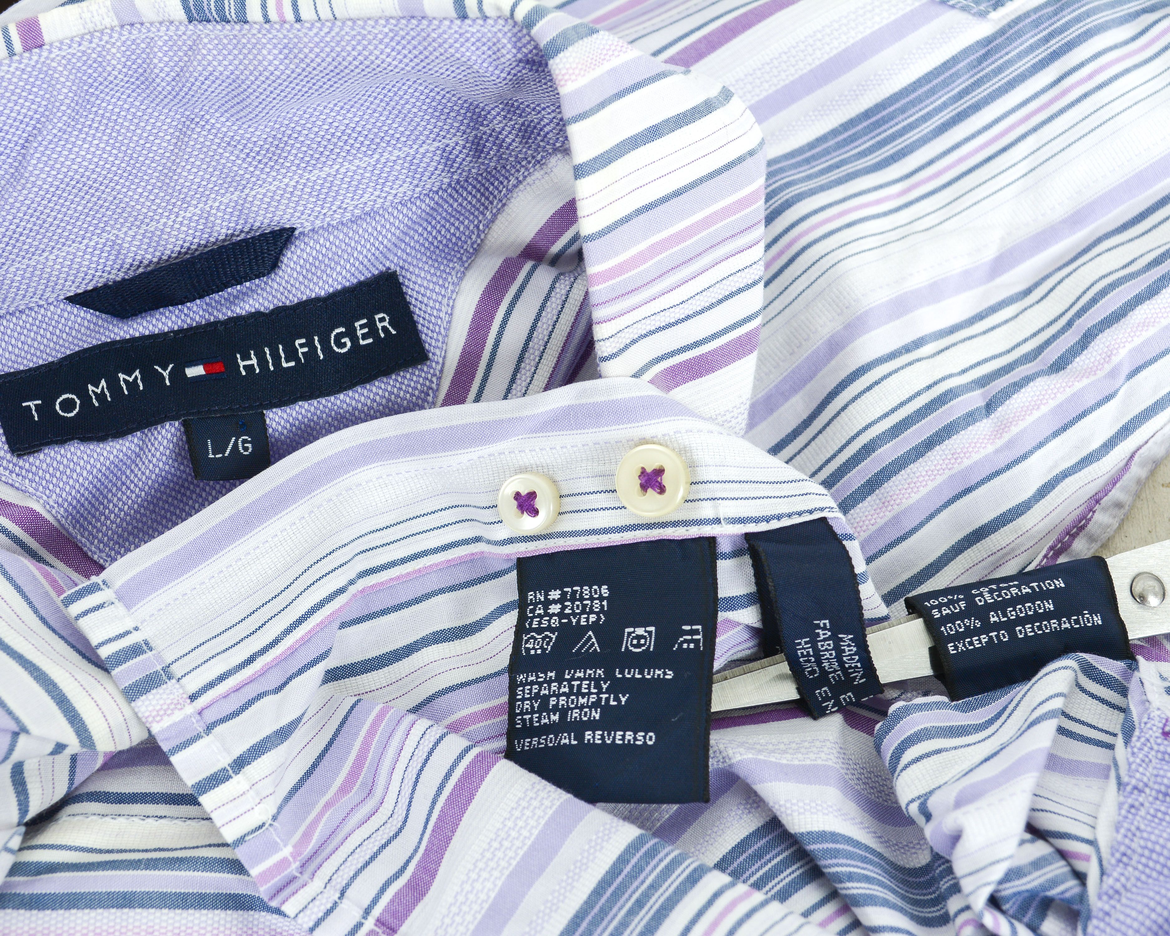 Tommy Hilfiger Cotton Pinstriped Purple Shirt Casual Long Sleeved Formal Size US L / EU 52-54 / 3 - 6 Thumbnail