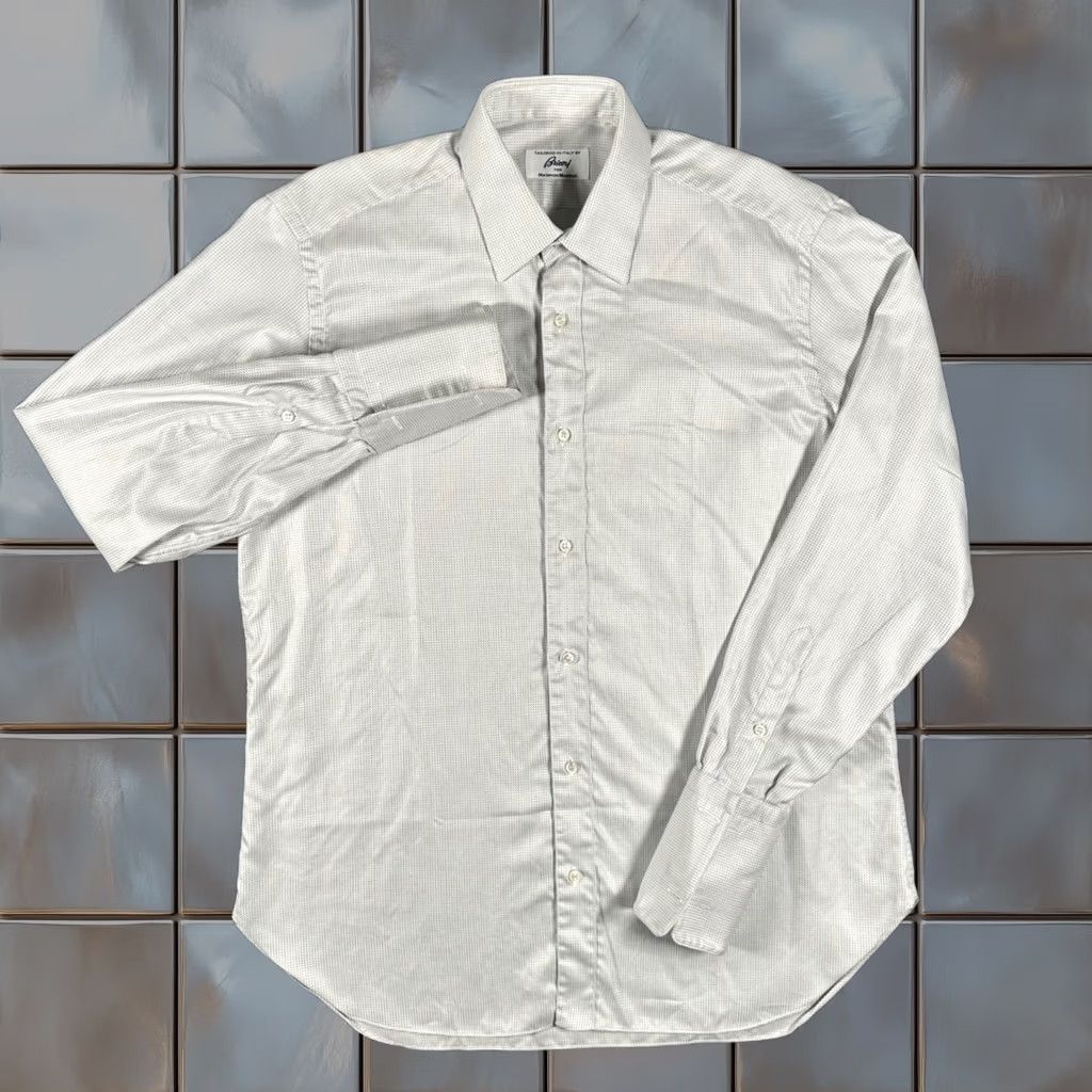 Brioni Brioni Dress Shirt Mens 15.5 R White Gray French Cuff Neiman Marcus Italy Size 42R - 1 Thumbnail
