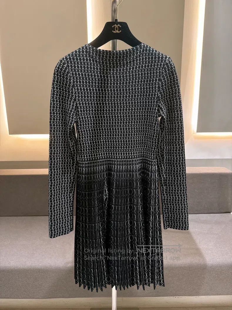 Alaia Black and White Colorblock Jacquard Knit Dress with