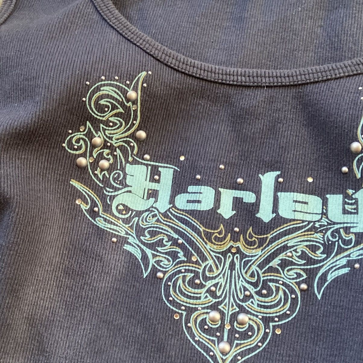 Harley Davidson 📌 Vintage Cropped Harley Davidson Rhinestones Tank Top Size XL / US 12-14 / IT 48-50 - 7 Thumbnail