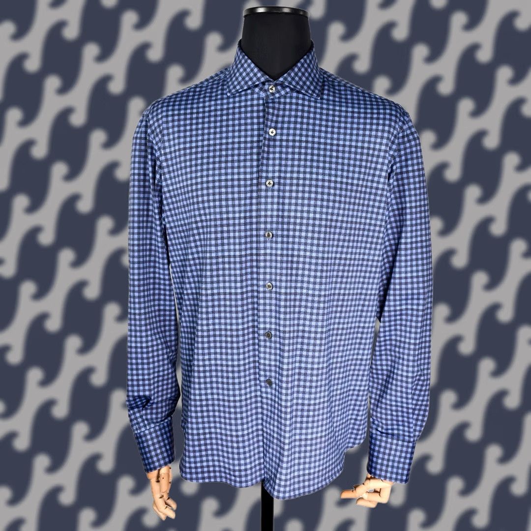 Vintage Orian Shirt Slim Check Stretch 43 Blue Men Slim Regular Size 43/17 Button-Up Collared Long Sleeve Size US XL / EU 56 / 4 - 1 Thumbnail