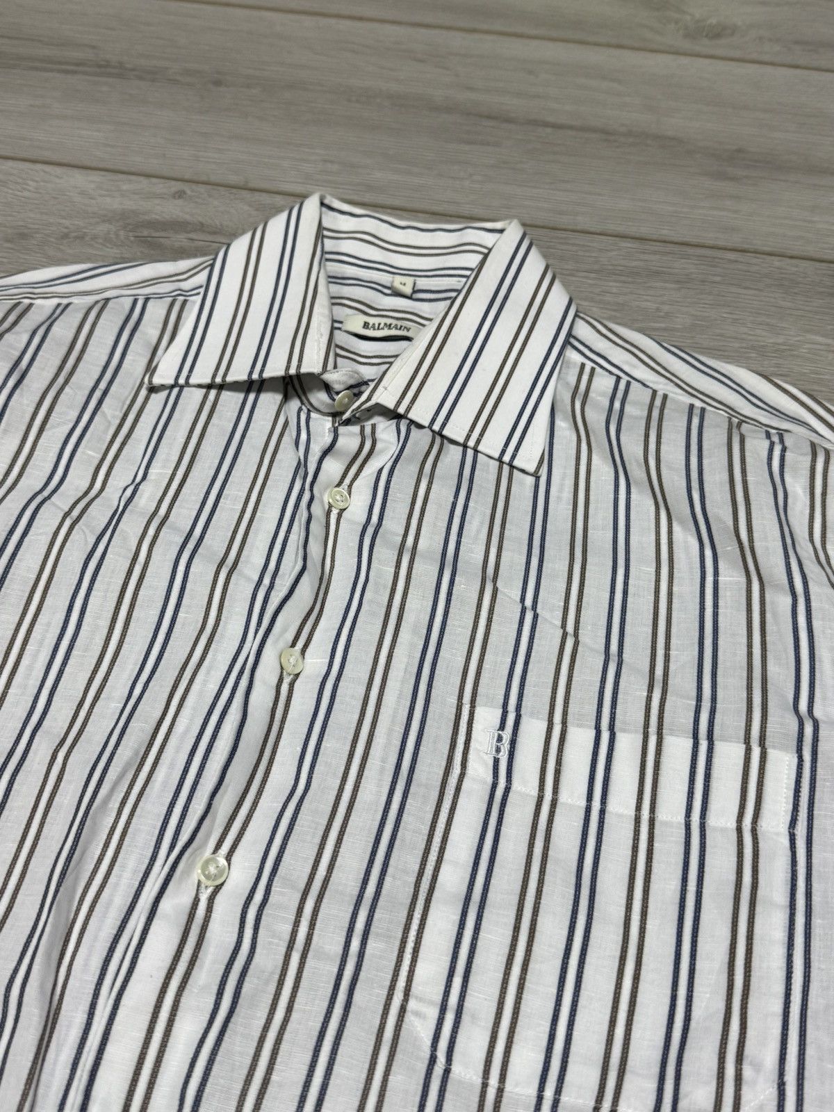 Balmain Balmain linen shirt buttons up pocket B logo striped Size US M / EU 48-50 / 2 - 5 Thumbnail