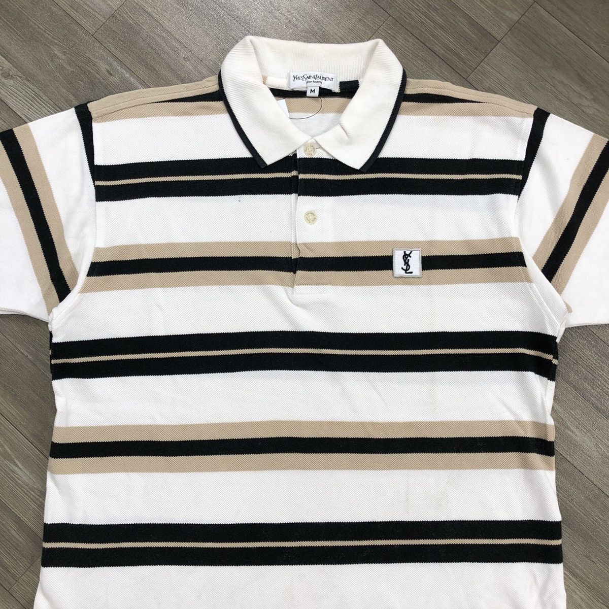 Vintage Luxury Yves Saint Laurent Pour Homme YSL Striped Polo Shirt Size US M / EU 48-50 / 2 - 2 Thumbnail