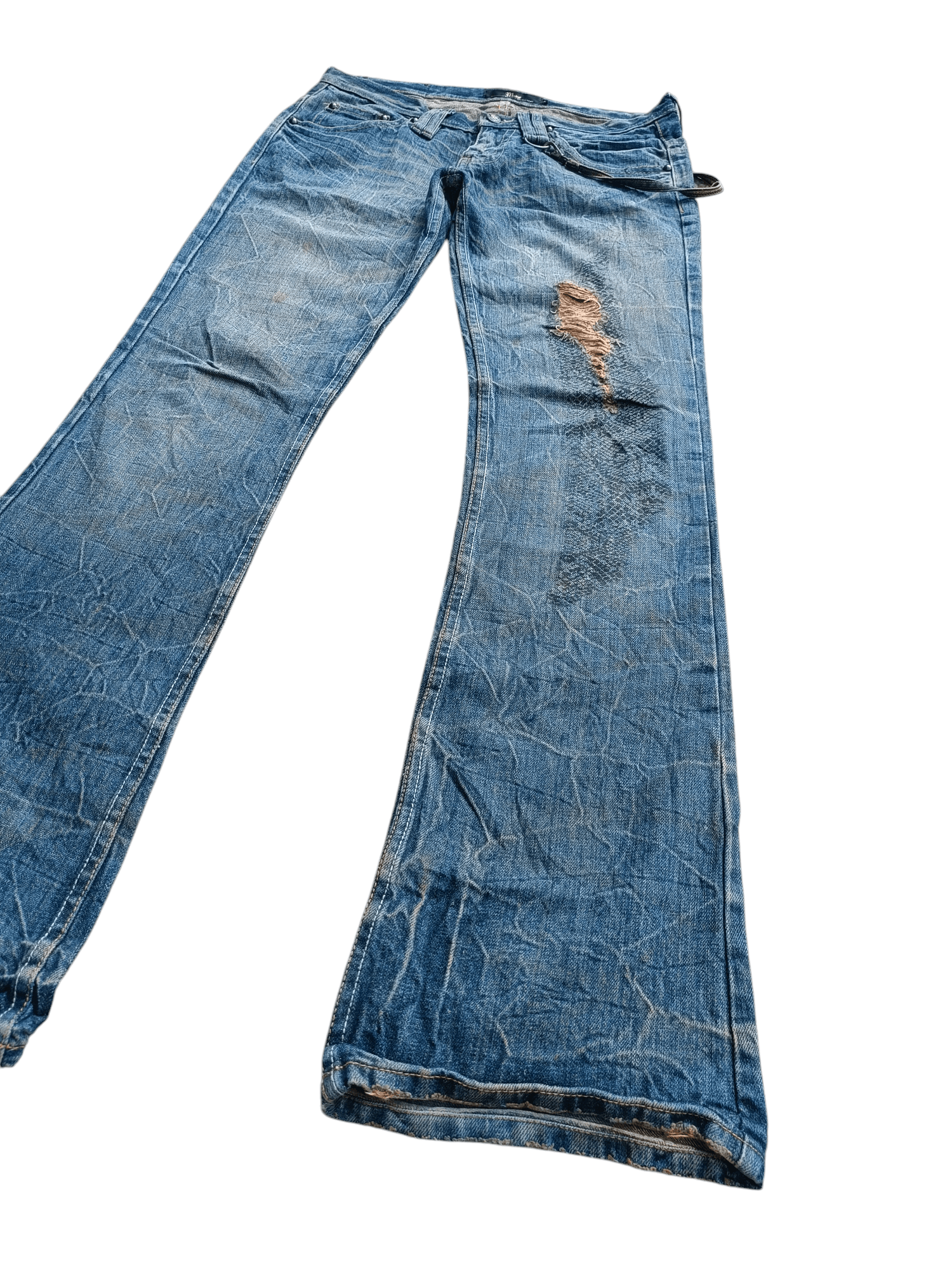 Japanese Brand FLARED Midas Japanese Machiavel Distressed Whiskers Jeans Size US 32 / EU 48 - 3 Thumbnail
