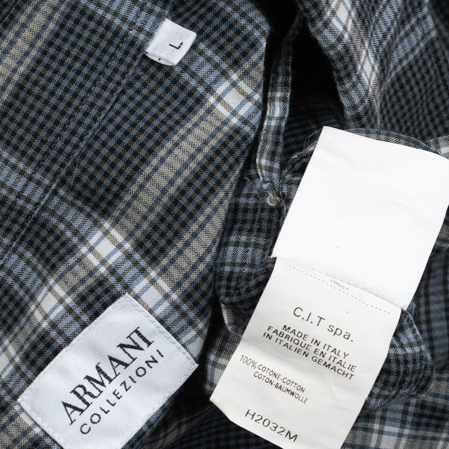 Armani Collezioni Cotton Check Short Sleeve Shirt in Gray, Size L Size US XXS / EU 40 - 12 Thumbnail