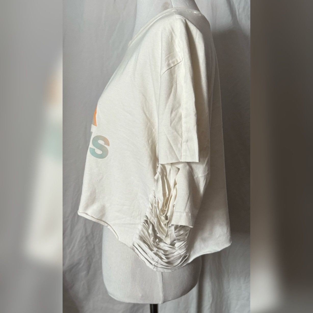 Adidas Adidas, Raw Hem, Sleeve & Side Fringe, Crop Top, Casual Tee Size L / US 10 / IT 46 - 5 Thumbnail