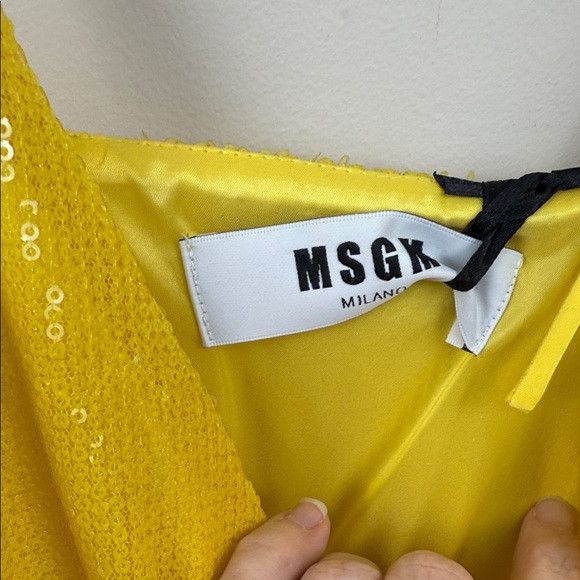 MSGM MSGM all over Yellow Sequin pleated skirt strap sleeve dress Size L / US 10 / IT 46 - 5 Thumbnail