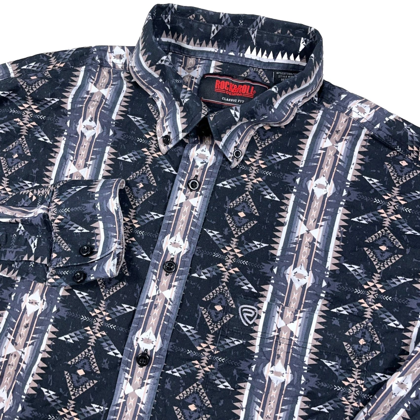 Denime Rock & Roll Denim Shirt Men Large Gray Southwestern Aztec Western Classic Fit Shirt Size US L / EU 52-54 / 3 - 2 Thumbnail
