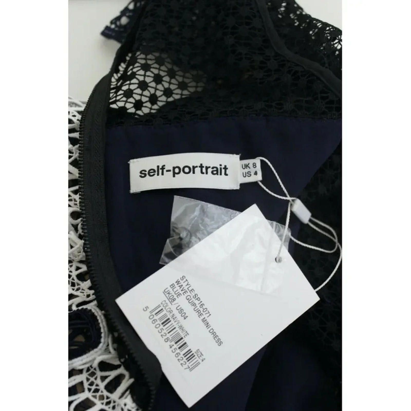 Other Self Portrait navy blue guipure lace ruffled mini dress uk 8 Size S / US 4 / IT 40 - 4 Thumbnail