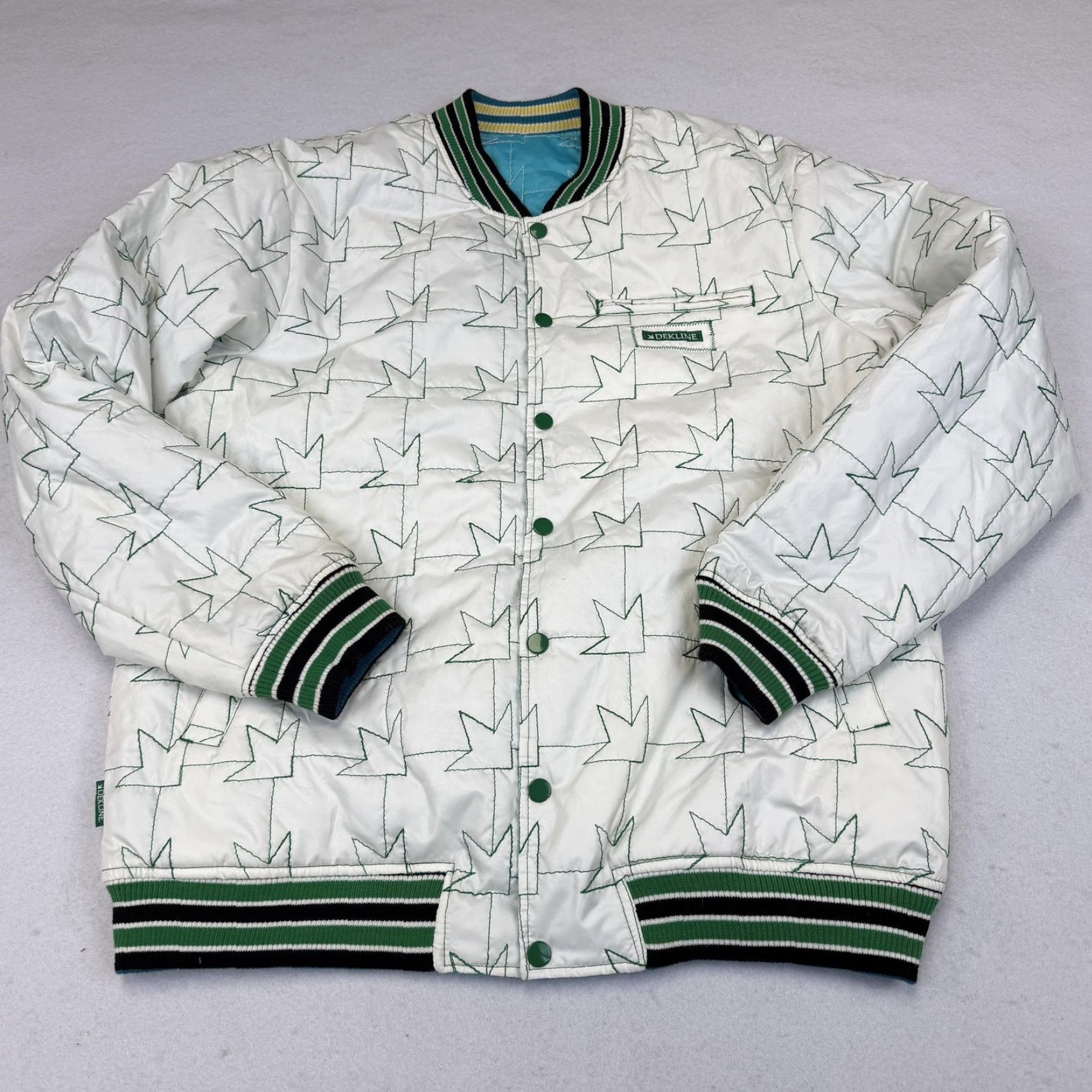 Altea Y2K Dekline Reversible Skate Jacket Mens XL Quilted Varsity Teal Blue Geometric Insulated Lined Pockets Zipper Snap Short Coat Size US XL / EU 56 / 4 - 2 Thumbnail