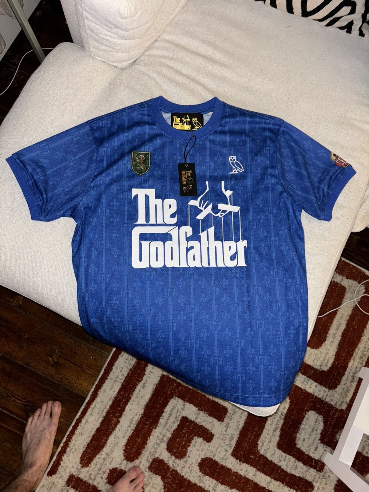 image of Ovo X The Godfather Soccer Jersey Blue Men’S, Men's (Size Medium)