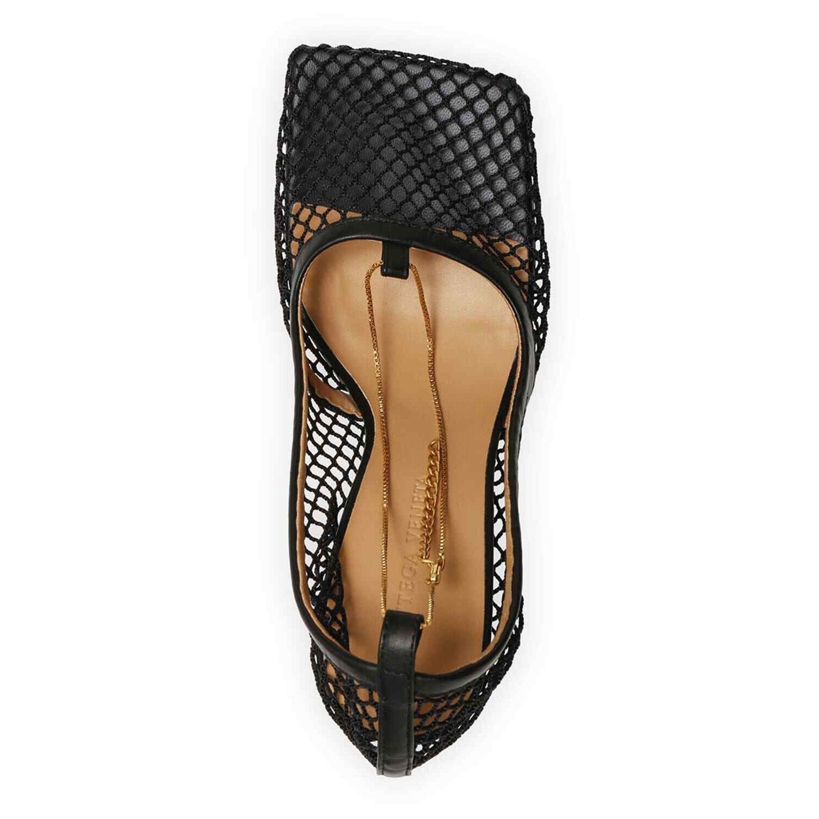 Bottega Veneta Net Mesh Leather Square Toe Gold Chain Sandal Heel Pump 38 Size US 8 / IT 38 - 7 Thumbnail