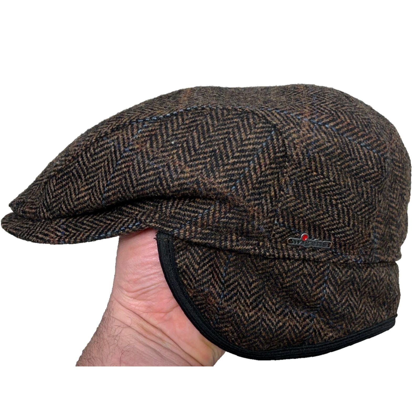 Vintage Wigens Newsboy Hat Cap Mens size 58 Brown Wool Tweed Herringbone Flat Ivy Lined Ear Flap Newsboy Style Outdoor Mens Size ONE SIZE - 3 Thumbnail