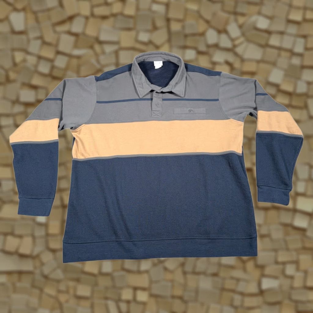Haband Haband Sweater Adult XL Blue Colorblock Textured Dad Y2K Mens Pullover Long Sleeve Fleece Cotton Blend Size US XL / EU 56 / 4 - 1 Thumbnail