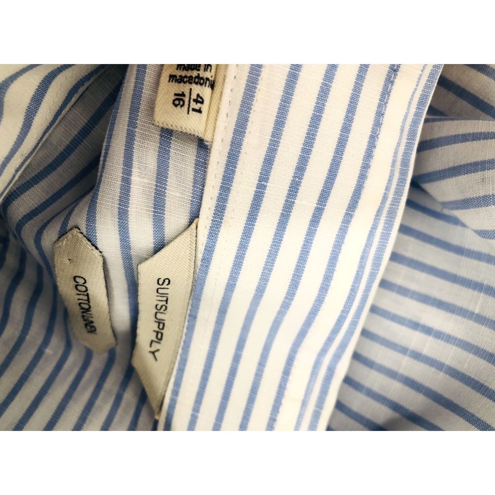 Suitsupply SUIT SUPPLY - LINEN BLEND Striped Dress Shirt 16 / 41 Mens Light Blue White 90s Event? Size 42R - 6 Thumbnail