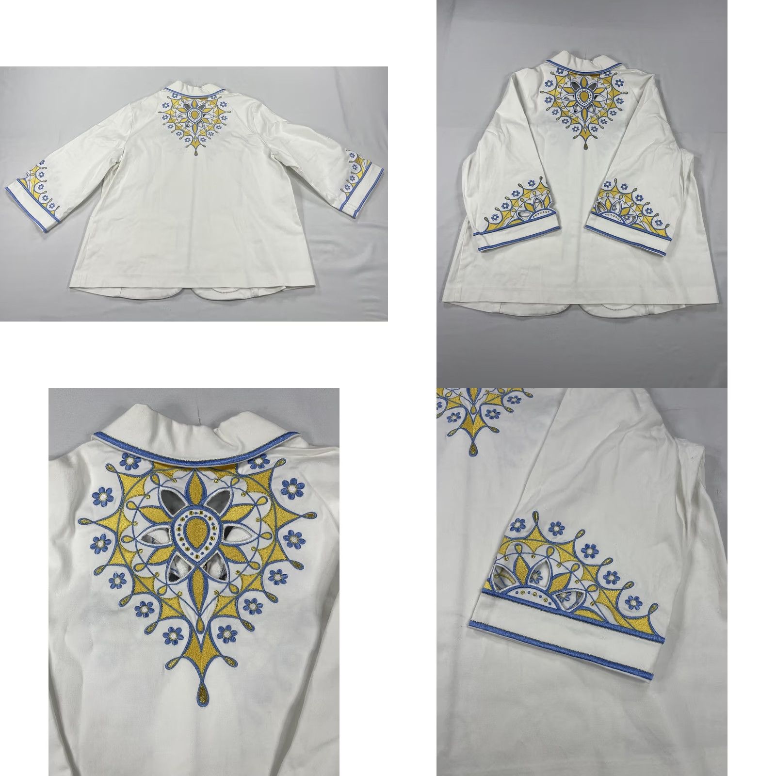 Bob Mackie BOB MACKIE Women's XL Wearable Art JACKET Floral Embroidery Sunburst Cutout Top Jacket XL White Sunburst Art Beach Womens Size XL / US 12-14 / IT 48-50 - 10 Thumbnail