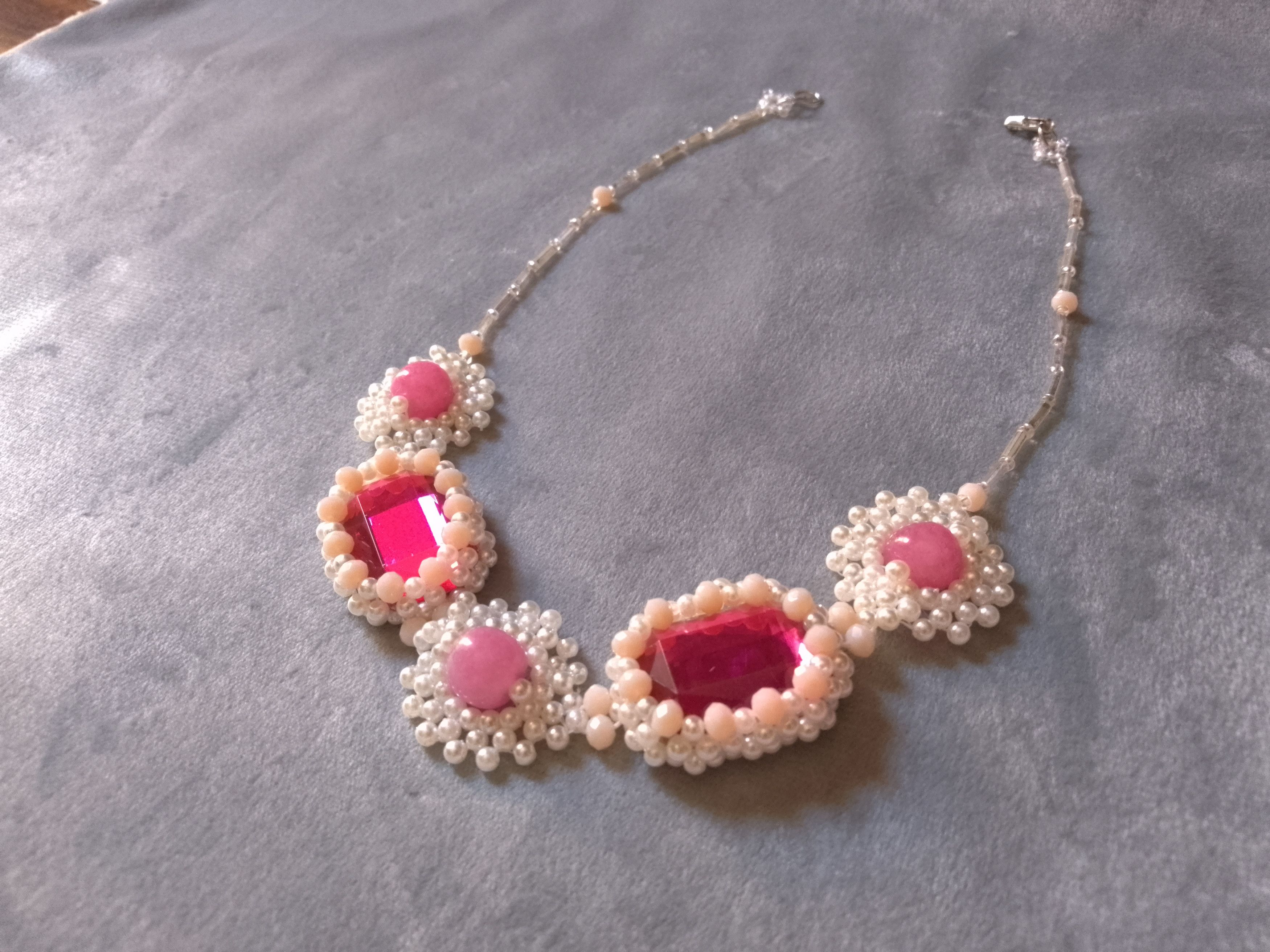 Handmade Beaded necklace pink Zircons & natural jade gemstones Size ONE SIZE - 11 Thumbnail