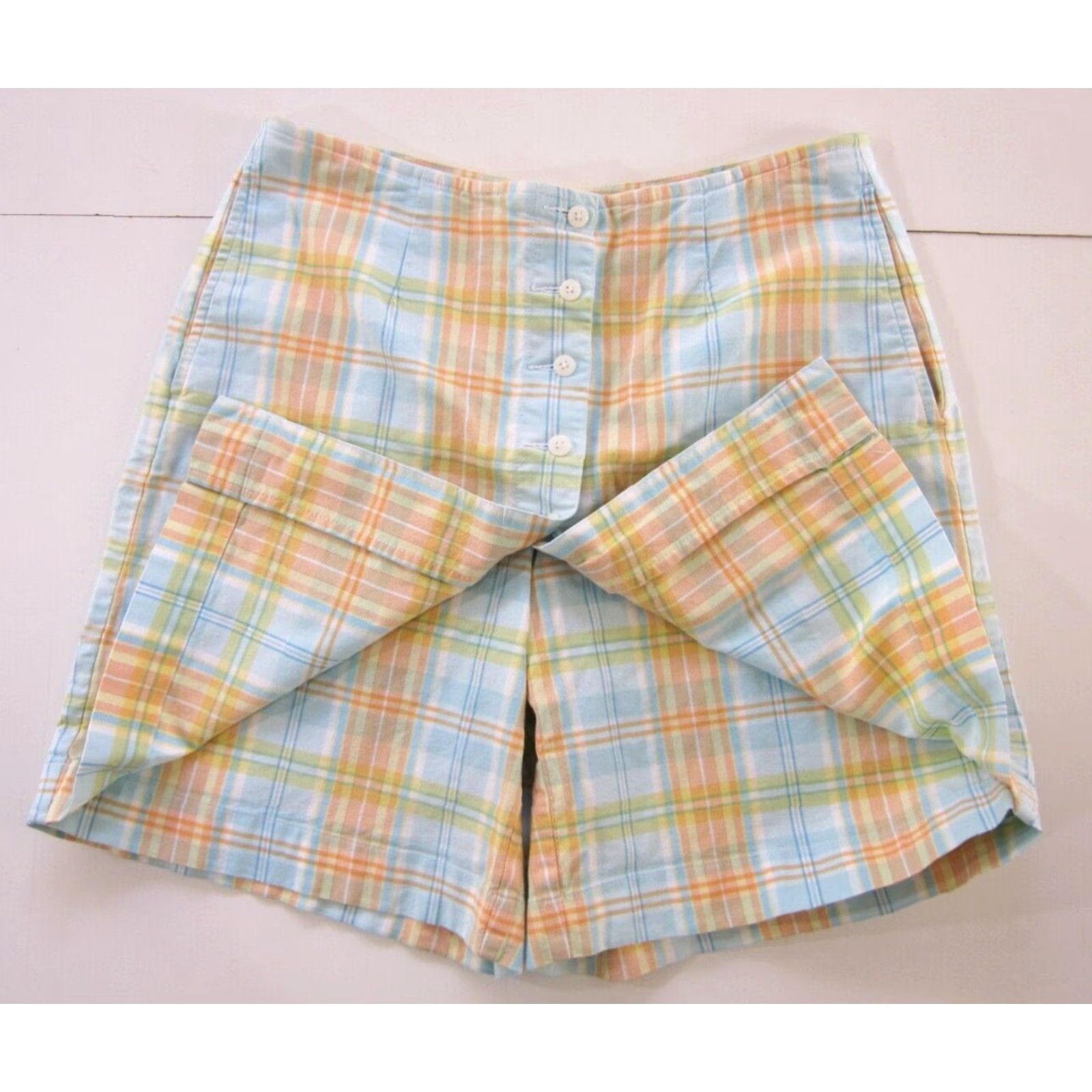 Liz Claiborne VINTAGE Liz Claiborne Golf Cotton Stretch Blue Orange Plaid Skirt Skort Women 8 Size 30" / US 8 / IT 44 - 7 Thumbnail