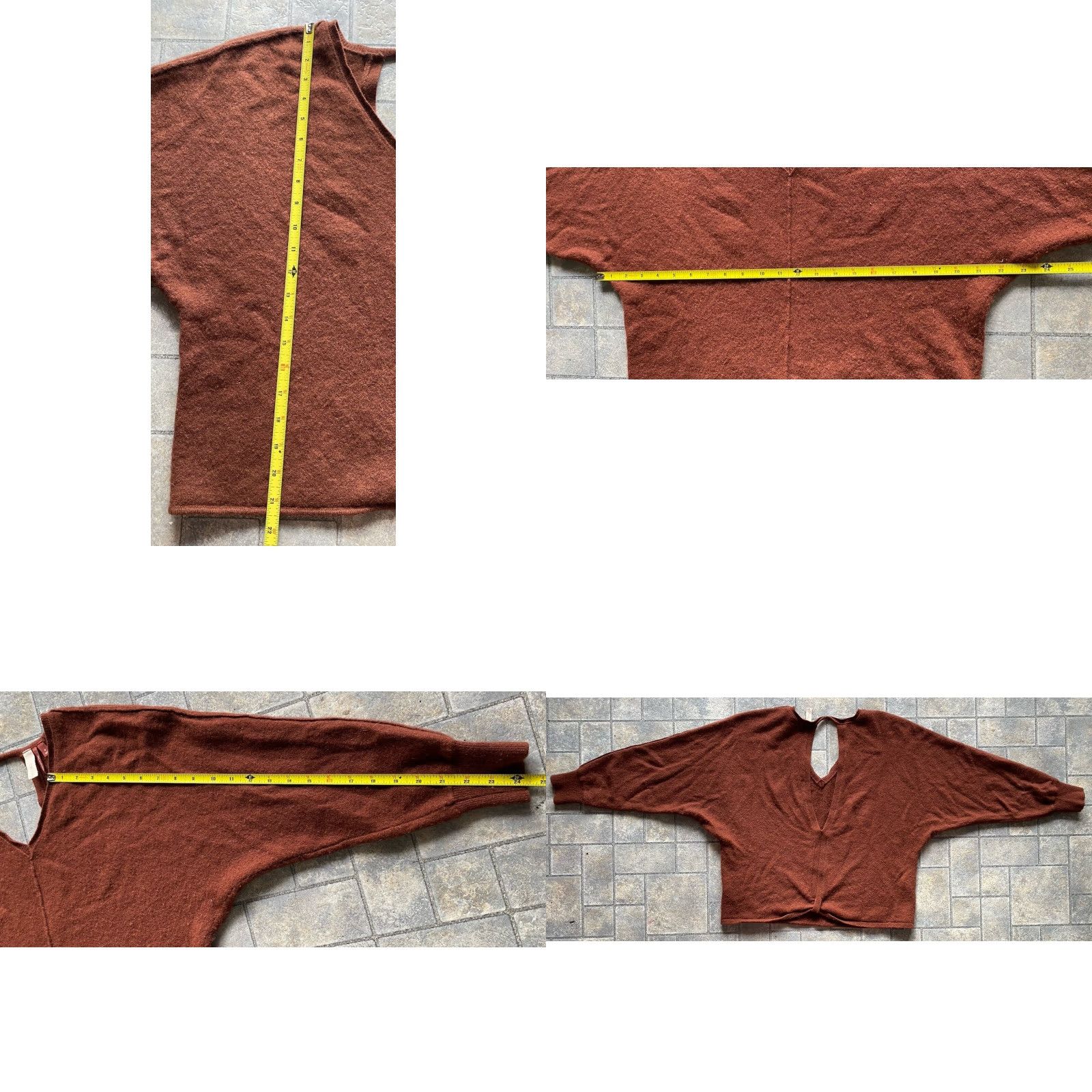 Vintage Pilcro MEDIUM Open Back Cutout 100% Cashmere Brown Dark Red Long Sleeve Top Size M / US 6-8 / IT 42-44 - 8 Thumbnail