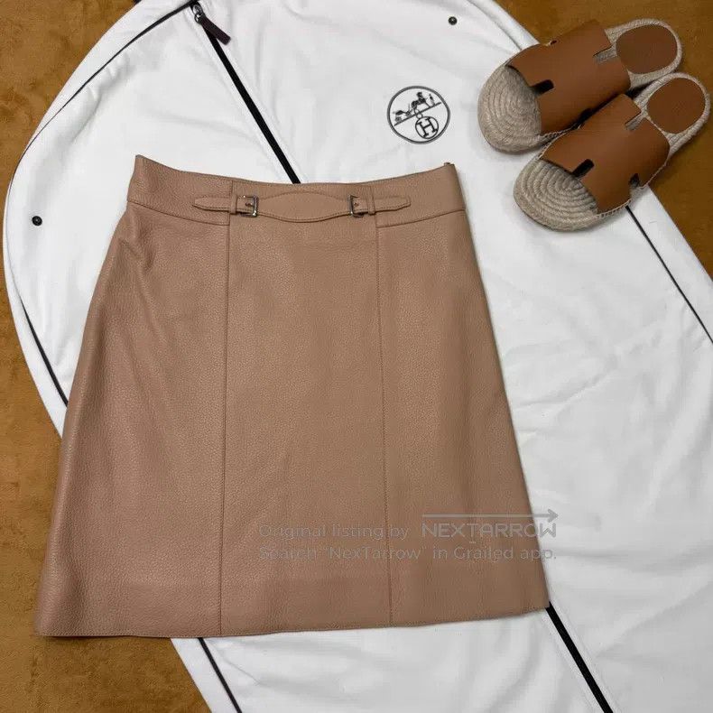 Hermes Hermes Classic Khaki Leather Skirt Size 24" / US 00 / IT 34 - 1 Thumbnail