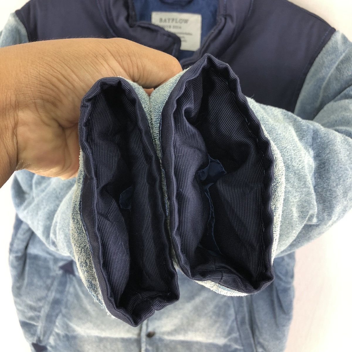 Japanese Brand Puffer Jacket Thrashed Fade Blue Indigo by Bayflow Size US M / EU 48-50 / 2 - 13 Thumbnail