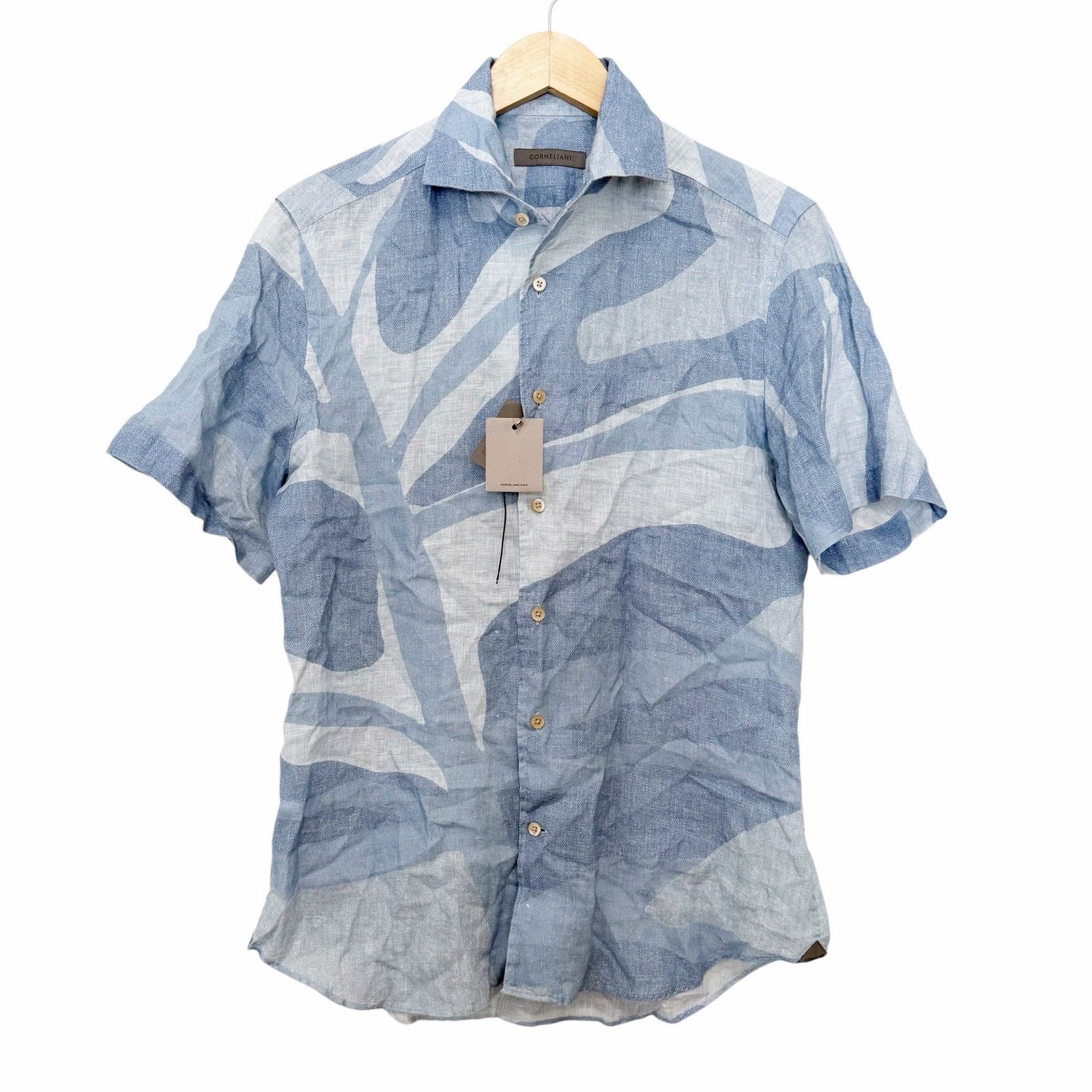 Corneliani Corneliani Blue Printed Cotton 100% Linen Button Down 15.5 Size US S / EU 44-46 / 1 - 2 Thumbnail